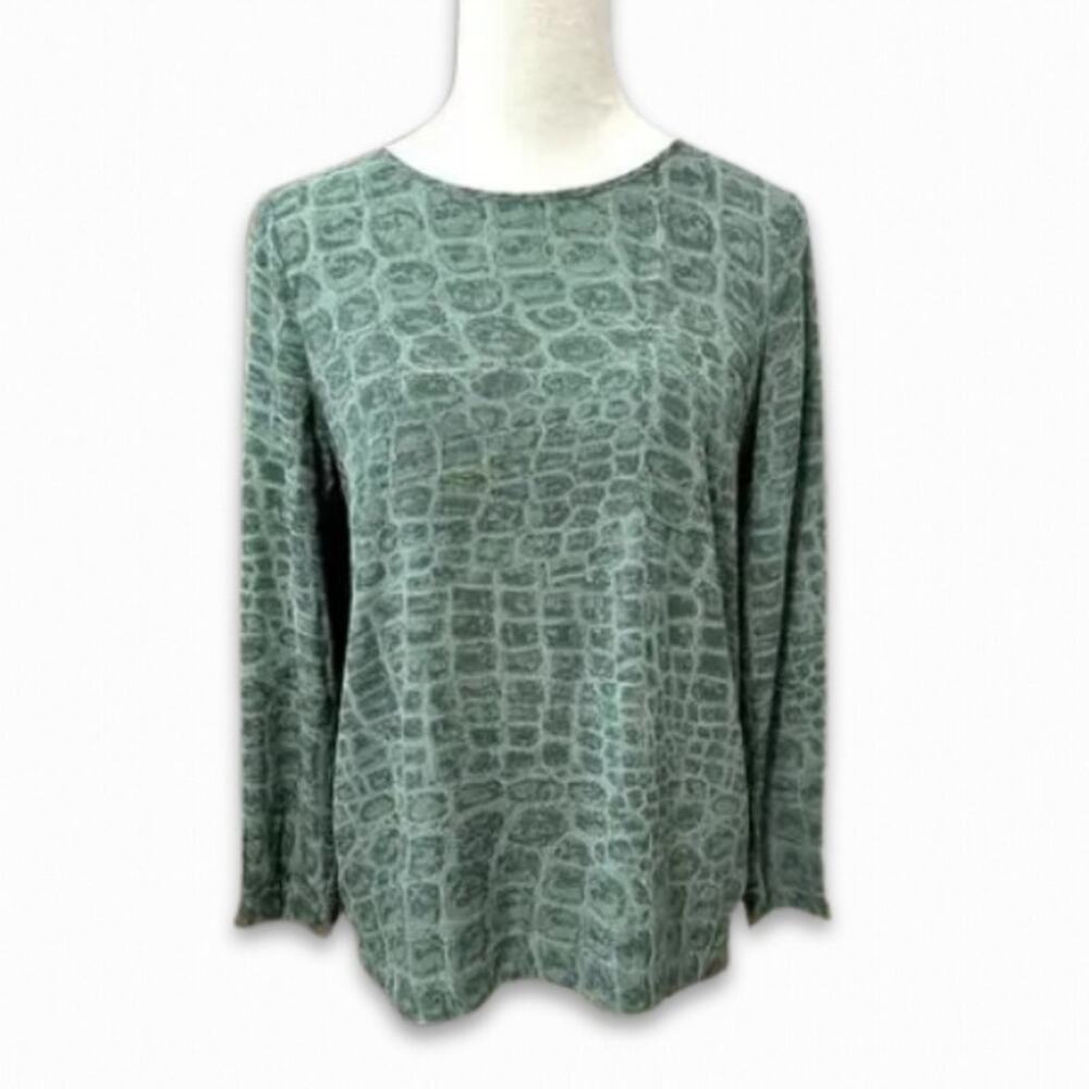 French Connection Tunic Top Long Sleeve Crocodile Print Button Closure Gray W 6